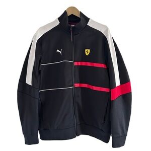 Puma Ferrari T7 Track Jacket Men's Large Black Red Stripes Racing Full Zip EUC